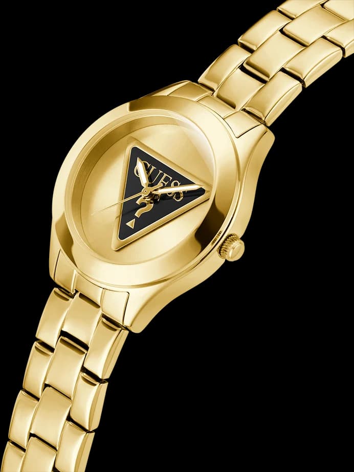 Cadran Guess GW0675L2 au cadran noir mat, index appliqués dorés, aiguilles luminescentes et date à 3h