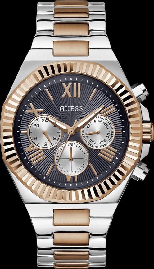 Montre Guess GW0703G4 au cadran anthracite brossé, aiguilles et index dorés, style chic et moderne