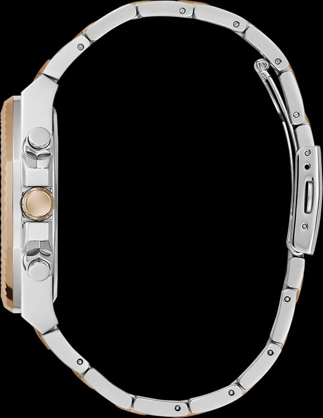 Bracelet Guess GW0703G4 en acier bicolore, maillons alternant or et argent, fermoir déployant double sécurité