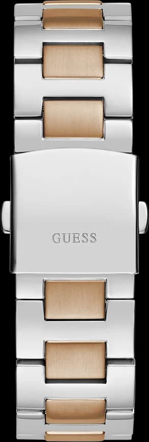 Boîtier Guess GW0703G4 en acier bicolore, lunette lisse dorée, verre minéral et couronne crantée