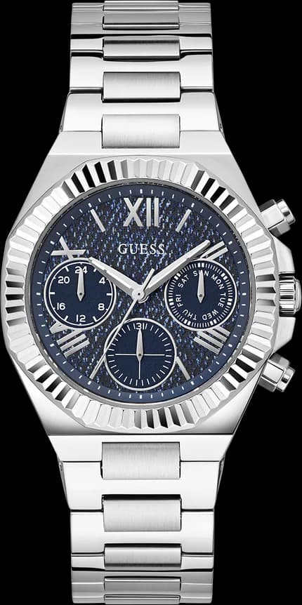 Montre Guess GW0769L1 en acier argenté avec cadran bleu effet denim et style chic