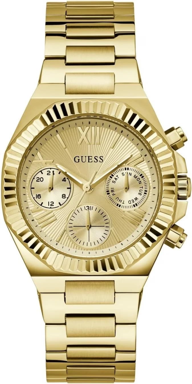 Montre Guess GW0769L2 avec cadran blanc nacré et index dorés, style élégant