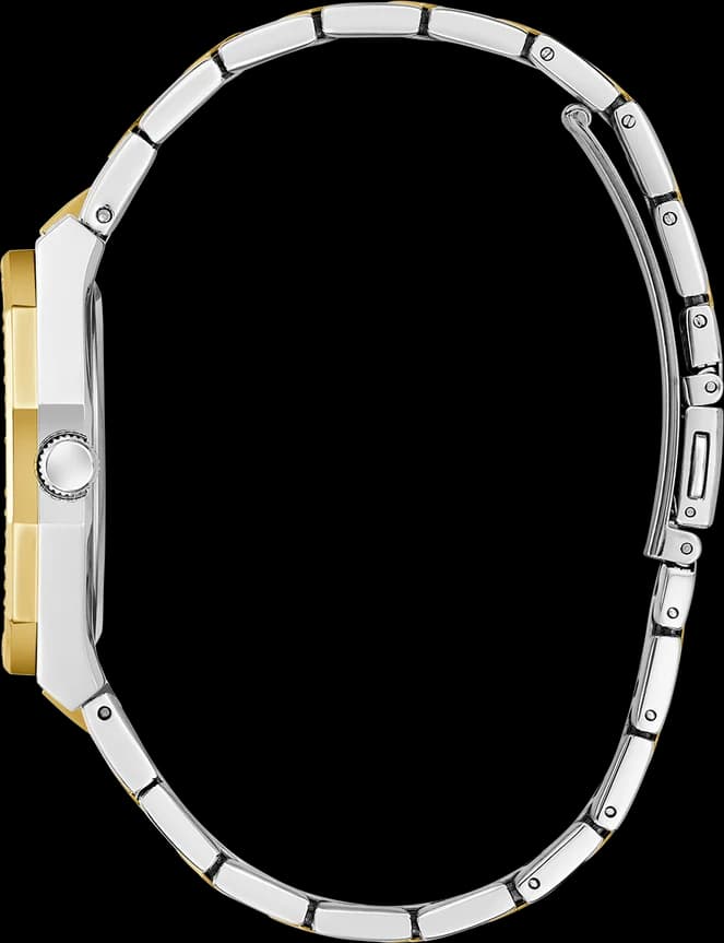 Bracelet Guess GW0770L4 en acier bicolore avec maillons dorés et argentés, fermoir déployant, finition brillante