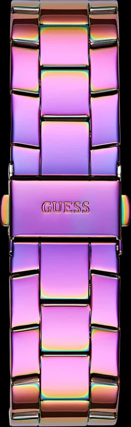 Boîtier Guess GW0771L4 rond en acier inoxydable poli, lunette sertie de cristaux arc-en-ciel, profil fin