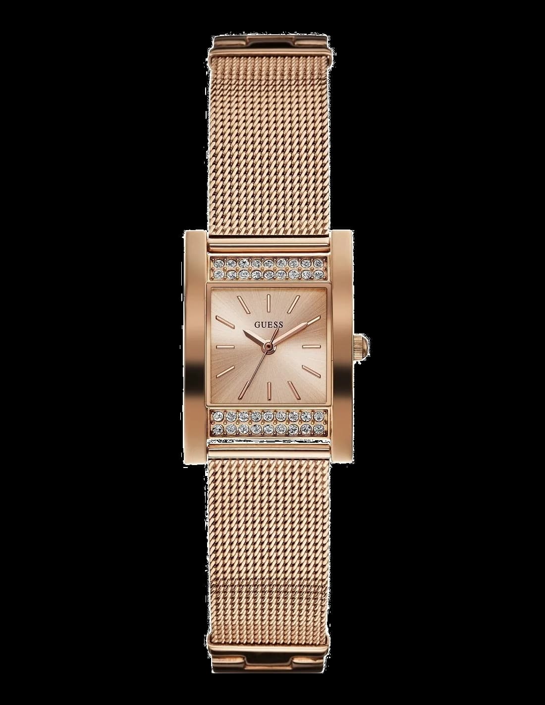 Montre Guess W0127L3 avec cadran carré rose gold et index scintillants, style tendance
