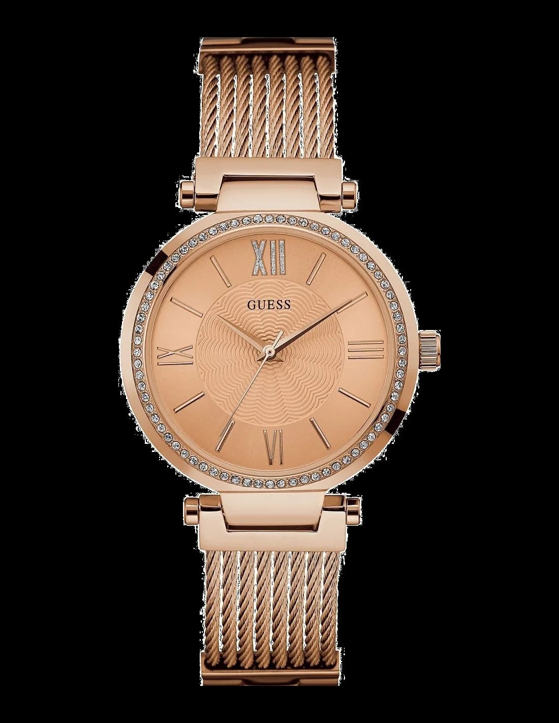 Montre Guess W0638L4 au cadran blanc nacré et boîtier en métal or rose, style chic et féminin