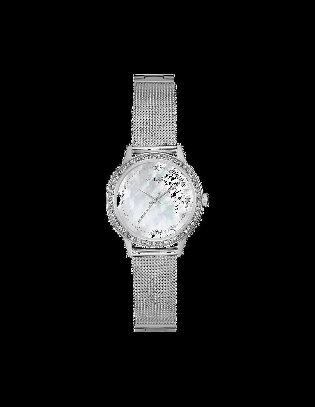 Montre Guess W0647L1 au cadran argenté et acier brossé, design épuré et élégant