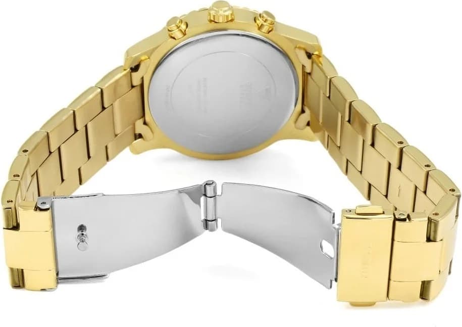 Boîtier Guess W0774L5 en acier doré jaune de forme ronde, lunette sertie de cristaux et profil fin et raffiné