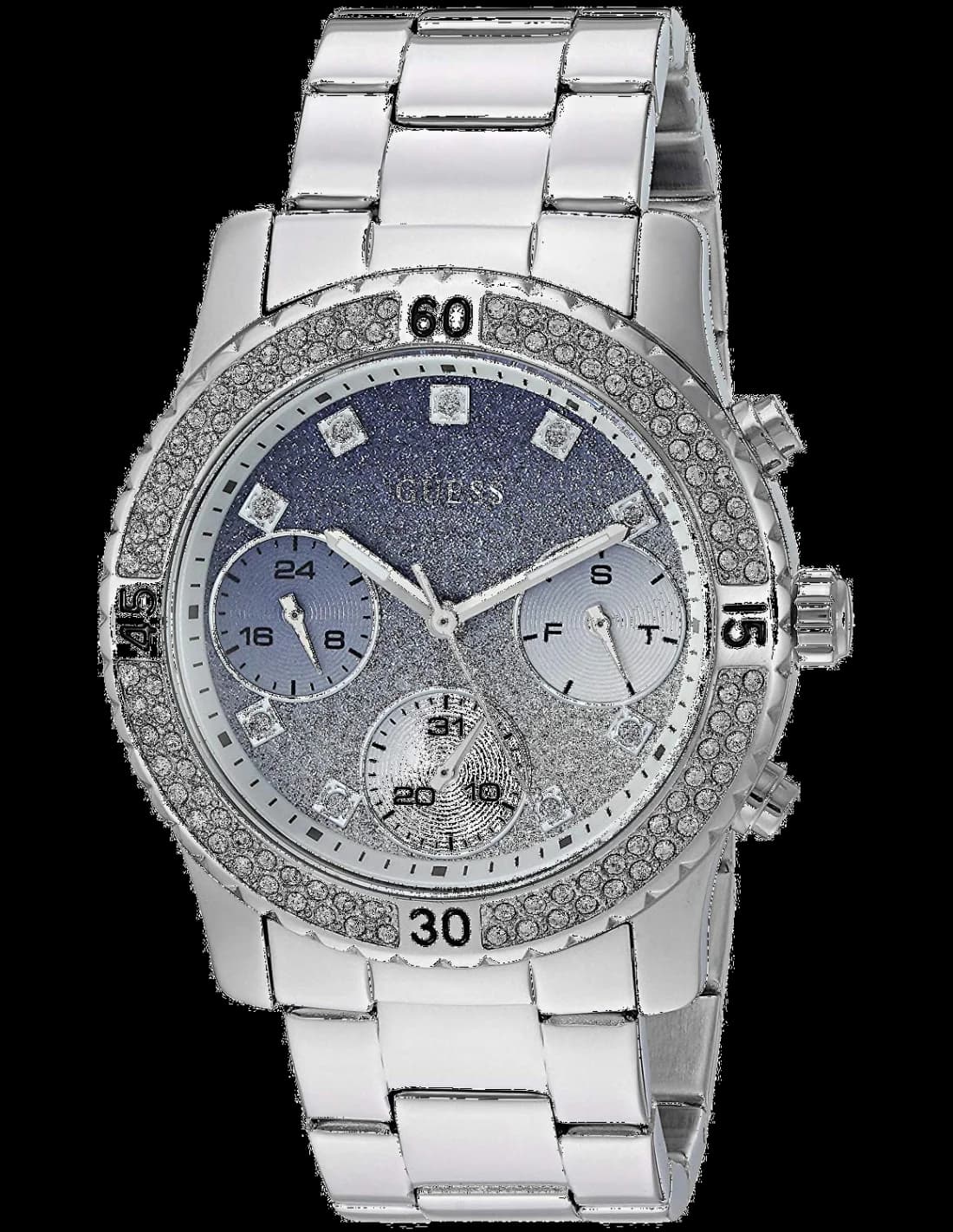 Montre Guess W0774L6 avec cadran poudre de cristaux scintillant et aiguilles dorées nacré