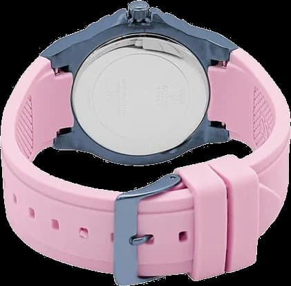 Cadran Guess W0775L5 au cadran blanc avec cristaux scintillants, index romains et aiguilles dorées, complications date