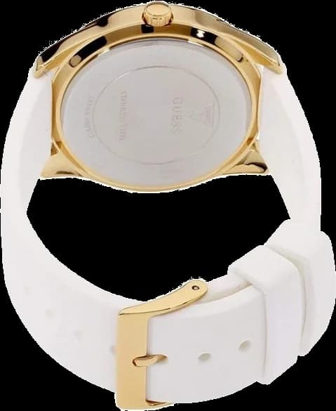 Bracelet Guess W0911L7 en silicone blanc souple et résistant, boucle ardillon argentée, confortable pour un port quotidien