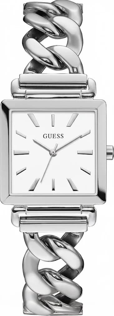 Montre Guess W1029L1 au cadran blanc argenté, boîtier carré acier, style chic et moderne