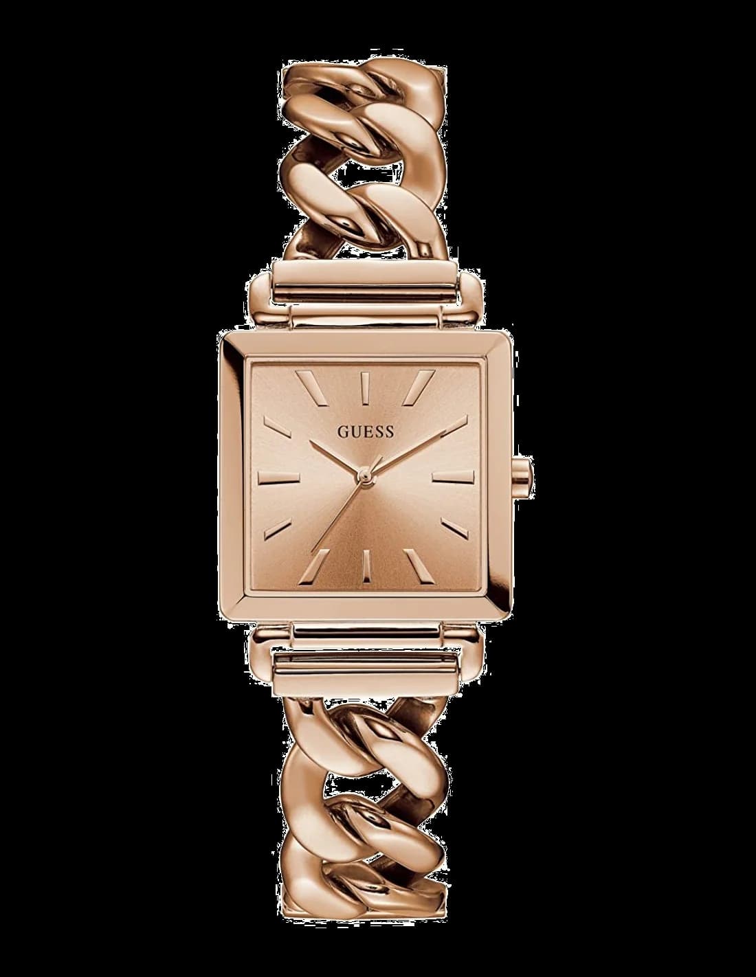 Montre Guess W1029L3 avec cadran blanc, aiguilles dorées et index dorés, style élégant et moderne