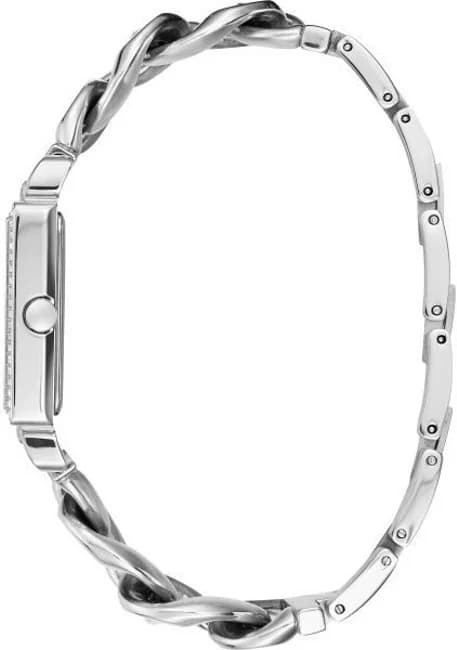 Cadran Guess W1030L1 avec index cristaux, aiguilles dorées et logo Guess à 12h, style raffiné