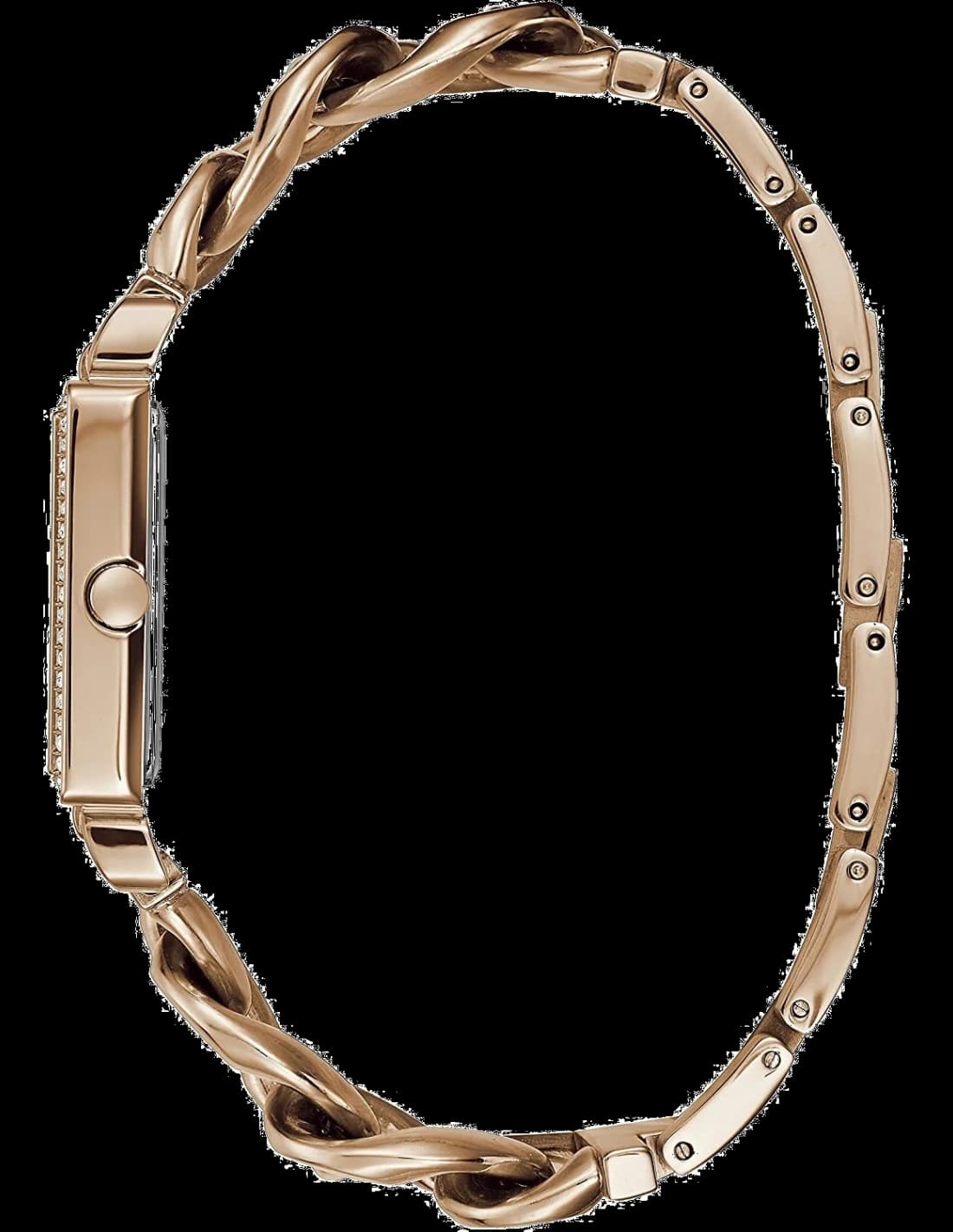 Cadran Guess W1030L4 carré aux index cristal et aiguilles dorées, finition polie et guichet date à 3h