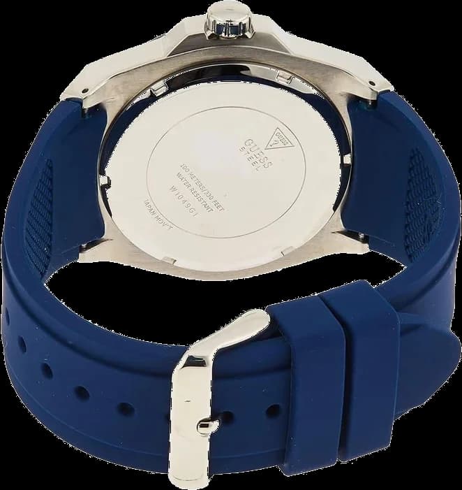 Bracelet Guess W1049G1 en silicone bleu texturé, fermoir boucle ardillon, confortable et résistant