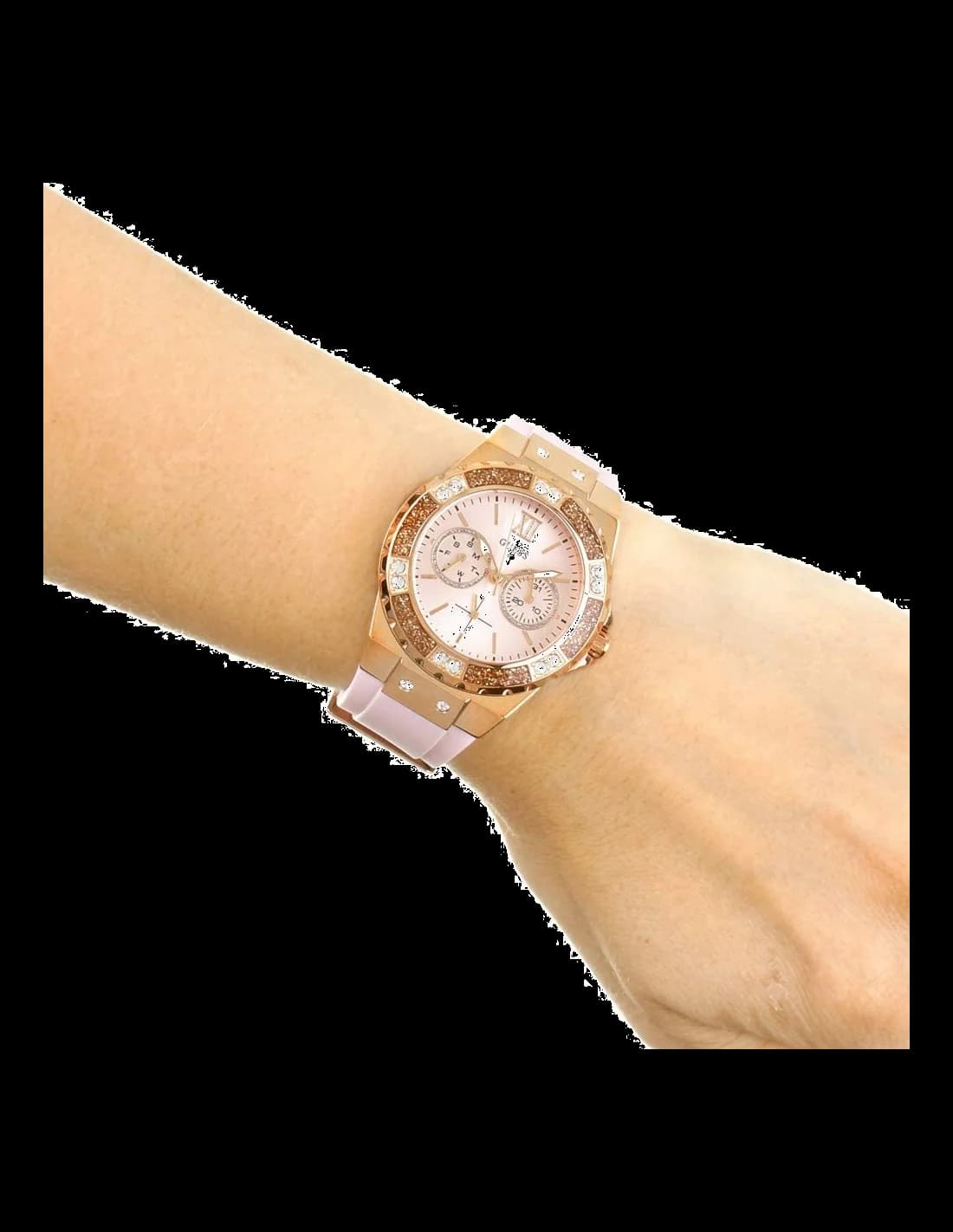 Bracelet Guess W1053L3 en silicone rose texturé avec boucle ardillon