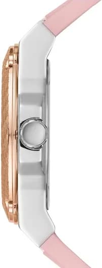 Boîtier Guess W1094L4 bicolore acier et or rose, lunette lisse, vue de profil élégante