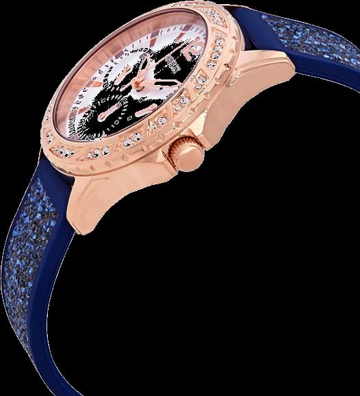 Cadran Guess W1096L4 aux index bâtons dorés et date à 3h, finition satinée lumineuse