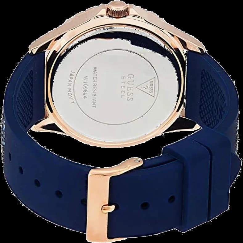 Bracelet Guess W1096L4 en silicone bleu texturé avec boucle ardillon acier, confortable et sportif