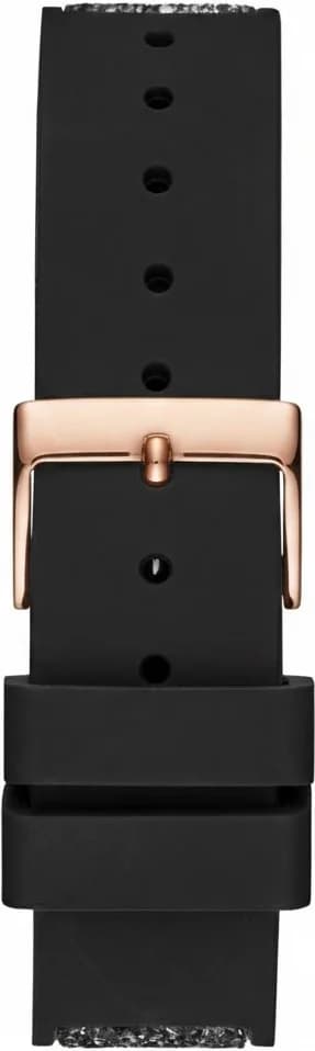 Bracelet Guess W1096L5 en silicone noir avec boucle ardillon et détails rose gold