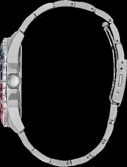 Cadran Guess W1107G2 multifonction avec compteurs et date, aiguilles lumineuses sur fond bleu dégradé