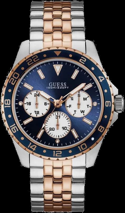 Montre Homme Guess Odyssey W1107G3 cadrdan bleu avec braclet bicolor or rose et argent