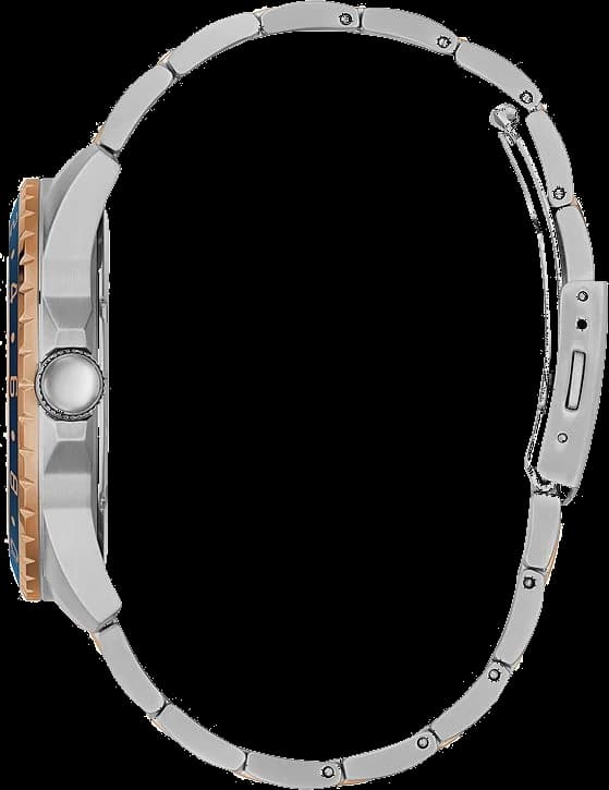 Montre Homme Guess Odyssey W1107G3 cadrdan bleu avec braclet bicolor or rose et argent vue 3