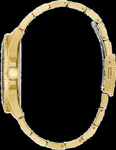 Cadran Guess W1107G4 noir à index dorés, aiguilles lumineuses et trois sous-cadrans pour chronographe