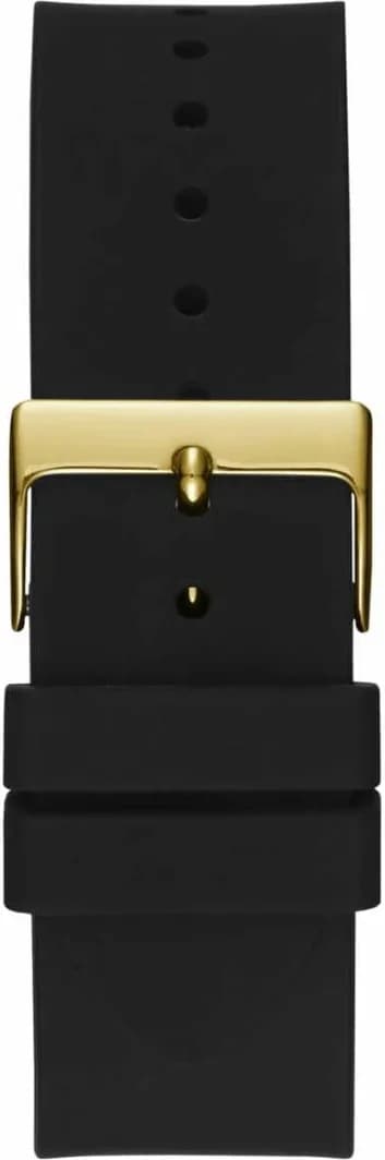 Bracelet Guess W1132G1 en silicone noir souple s'adaptant au poignet, fermoir boucle ardillon doré