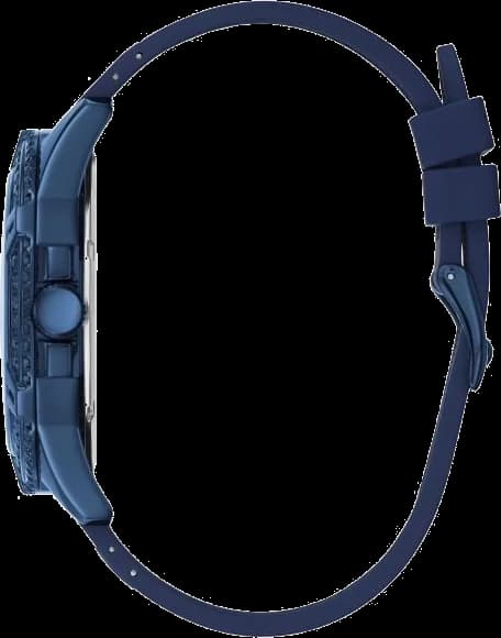 Cadran Guess W1132G4 avec index bâtons argentés, aiguilles luminescentes et date à 3h, cadran bleu soleil