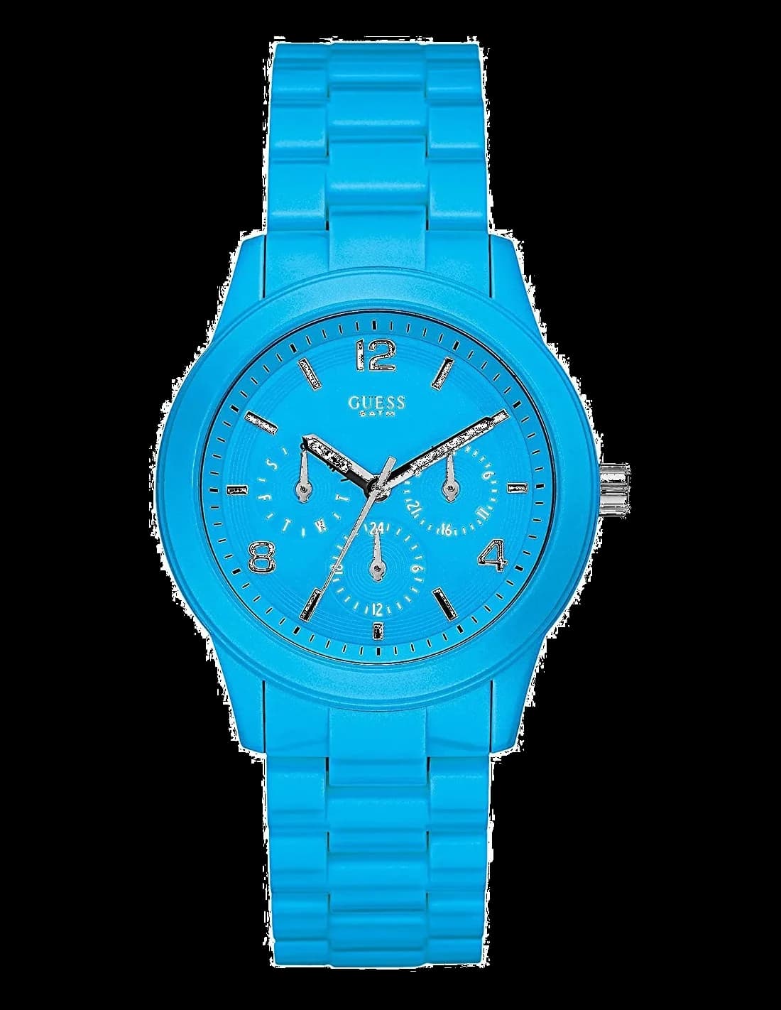 Montre Guess W11603L5 en acier brossé et cristaux, cadran blanc nacré avec index dorés, style élégant et féminin