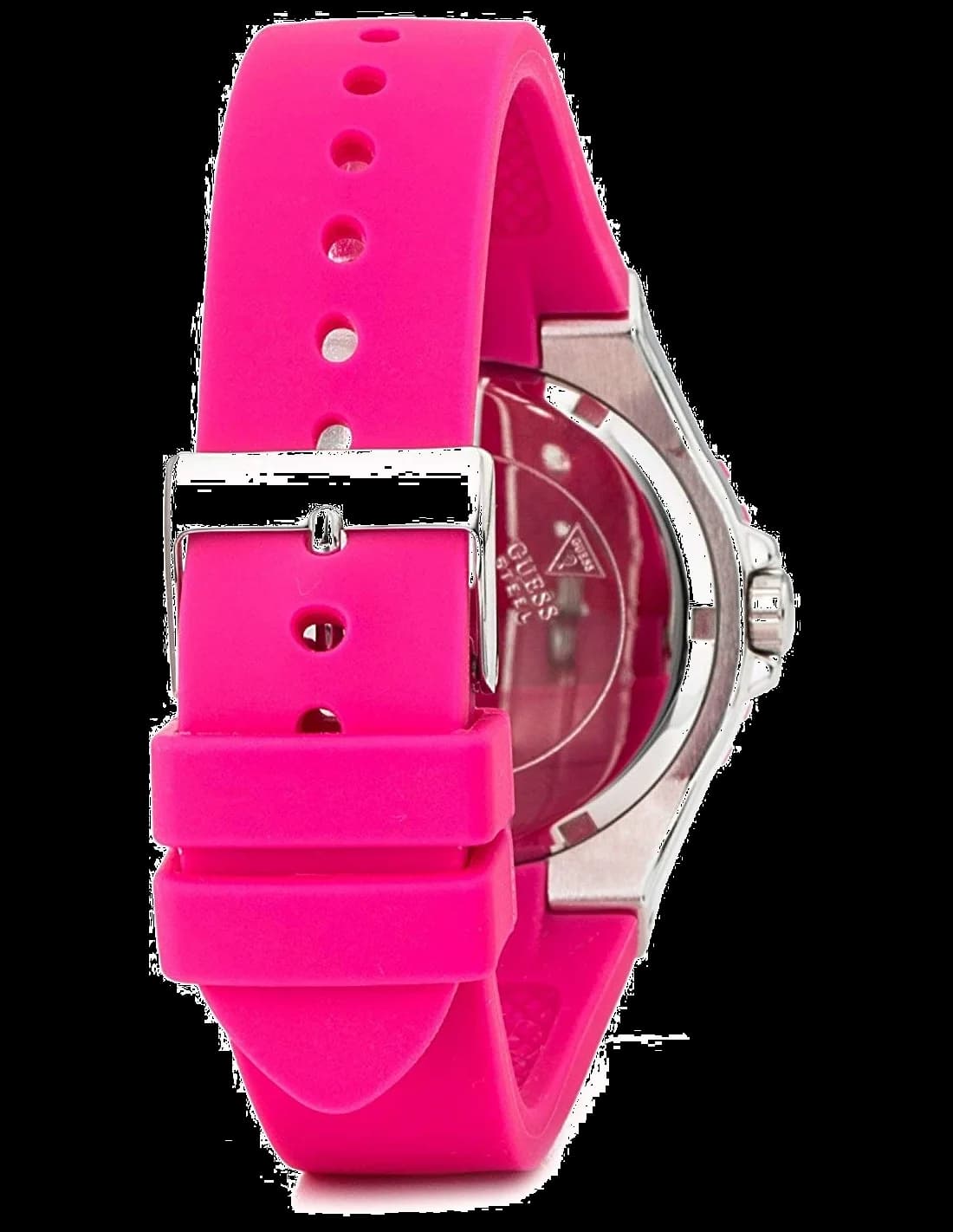 Cadran Guess W90084L2 aux index bâtons dorés et aiguilles facettées, complication date à 3h