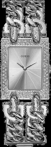 Montre Guess W95088L1 au cadran argenté avec index strass et aiguilles dorées, style glamour