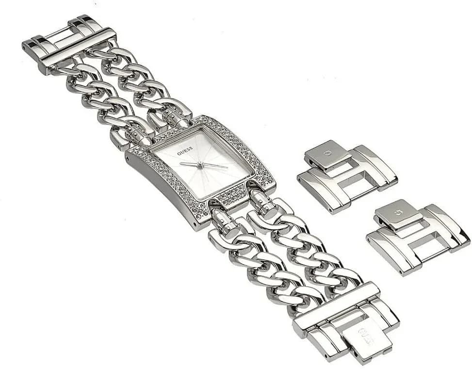 Cadran Guess W95088L1 aux index cristal et aiguilles en or rose, complications date à 3h