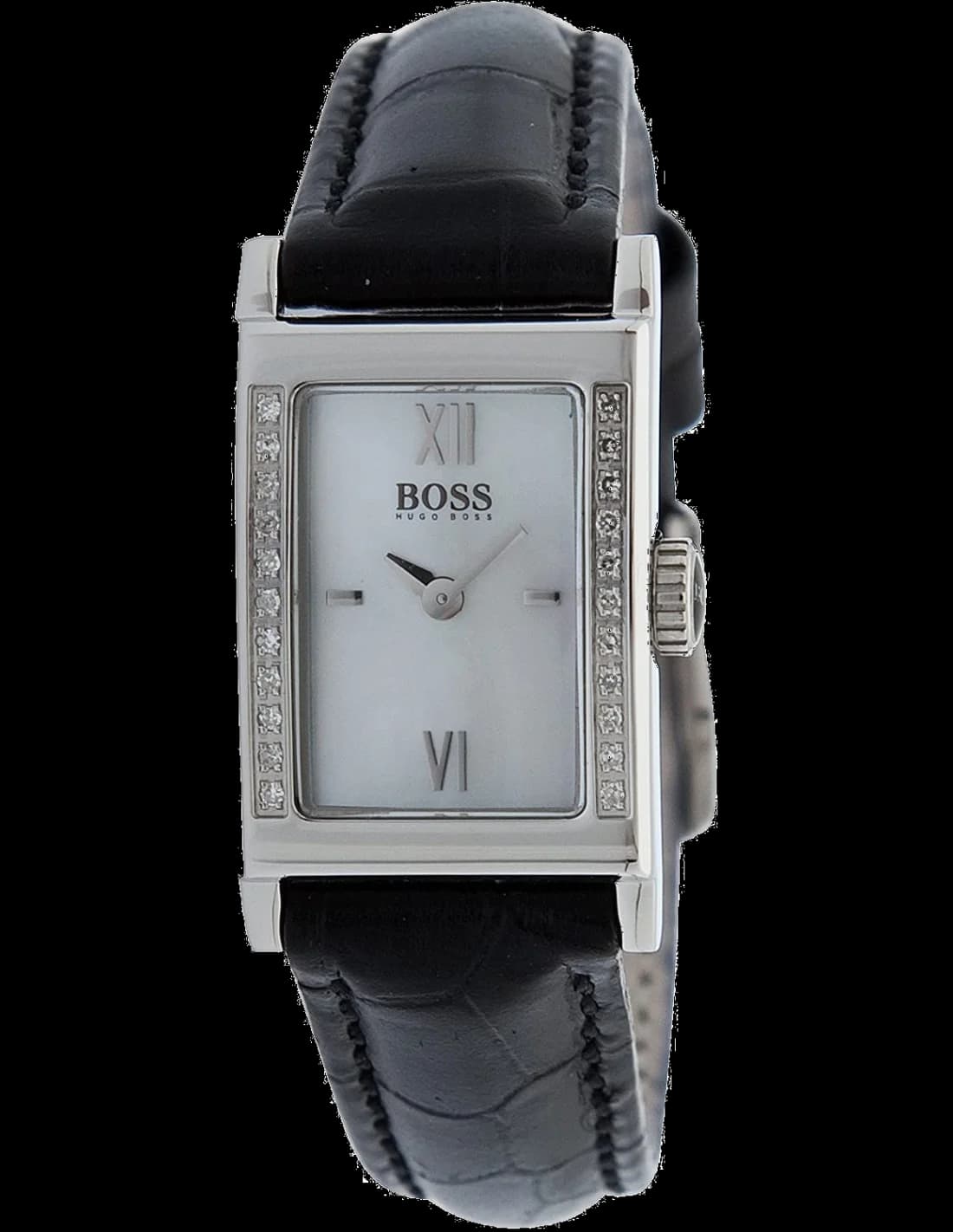Montre Hugo Boss 1502192 avec cadran blanc et index dorés, style élégant et féminin