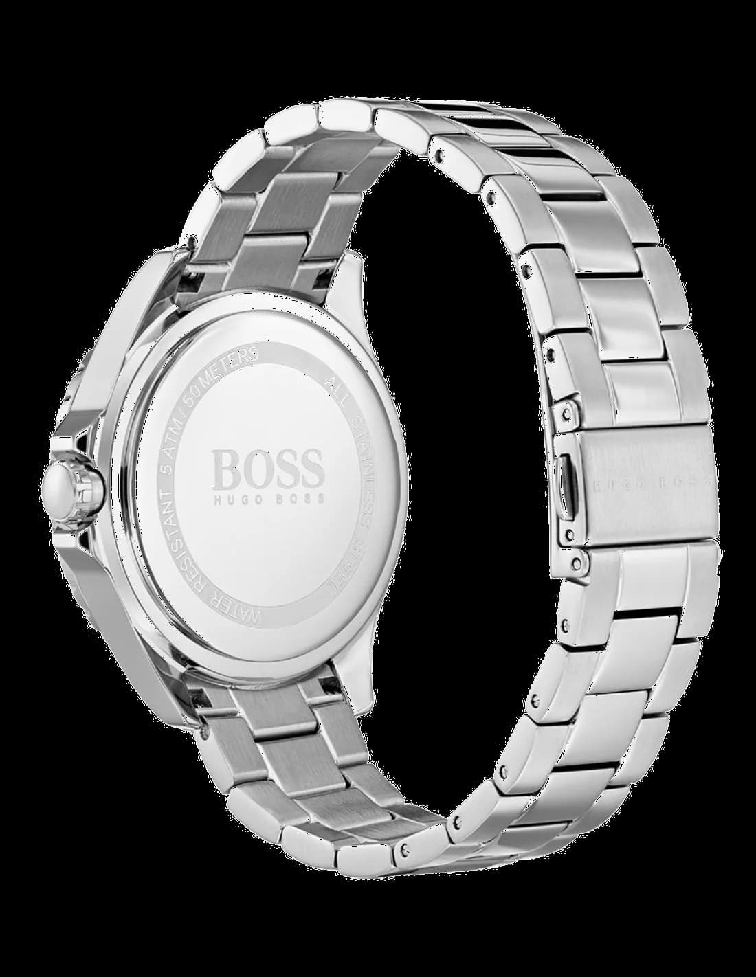Cadran Hugo Boss 1502444 arbore index bâtons et aiguilles argentées, date à 3h, design épuré