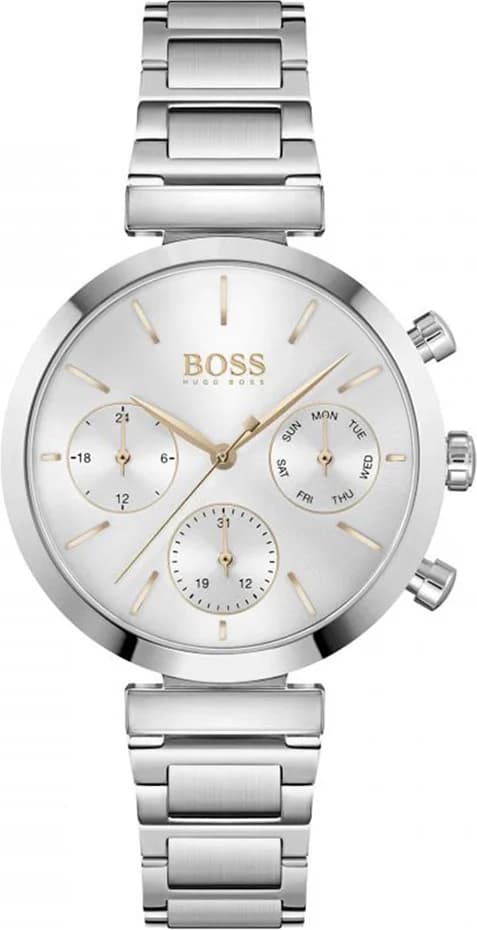 Montre Hugo Boss 1502530 avec cadran argenté et index bâtons sur fond soleillé