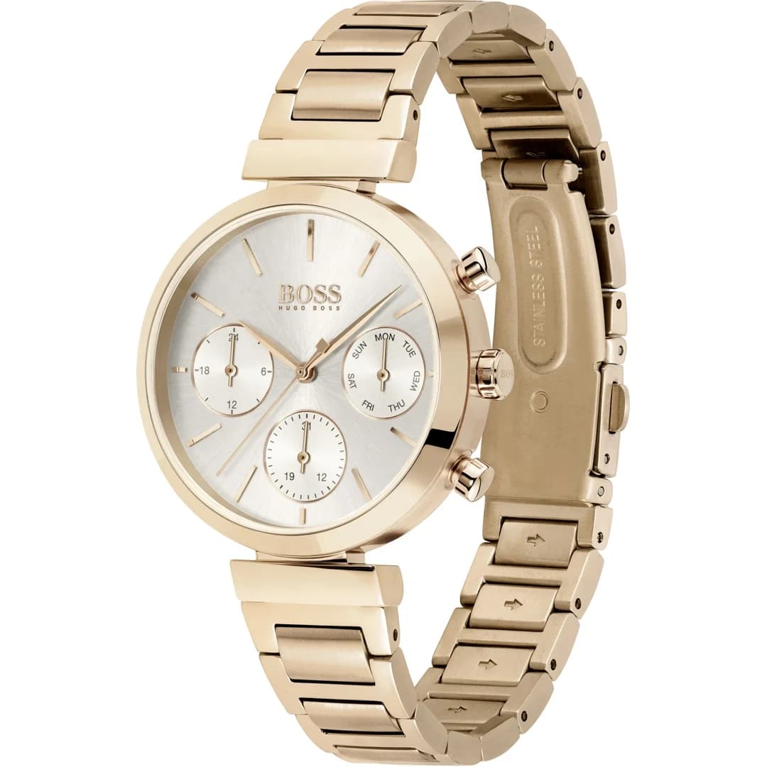 Bracelet Hugo Boss 1502531 en acier inoxydable bicolore or rose et argent, fermoir déployant double sécurité
