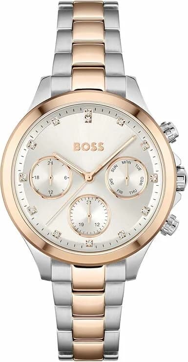 Montre Hugo Boss 1502564 au cadran blanc nacré avec index en cristaux Swarovski et aiguilles bicolores argent et rose