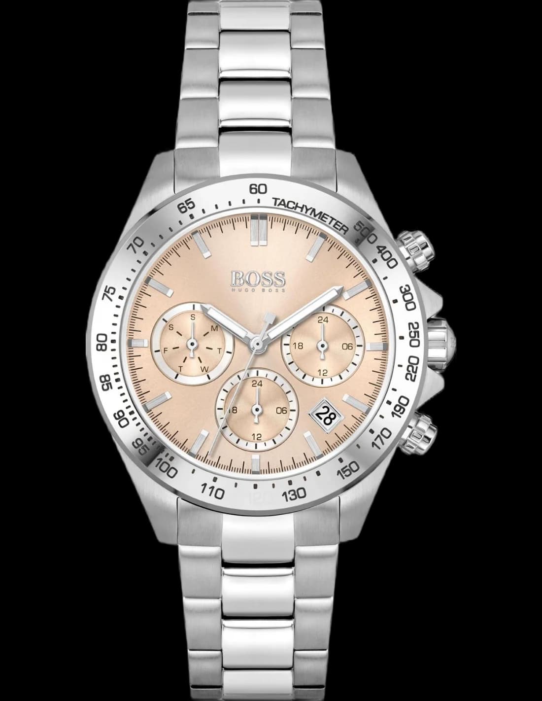 Montre Hugo Boss 1502615 avec cadran rose corail et acier brossé pour un style sport chic