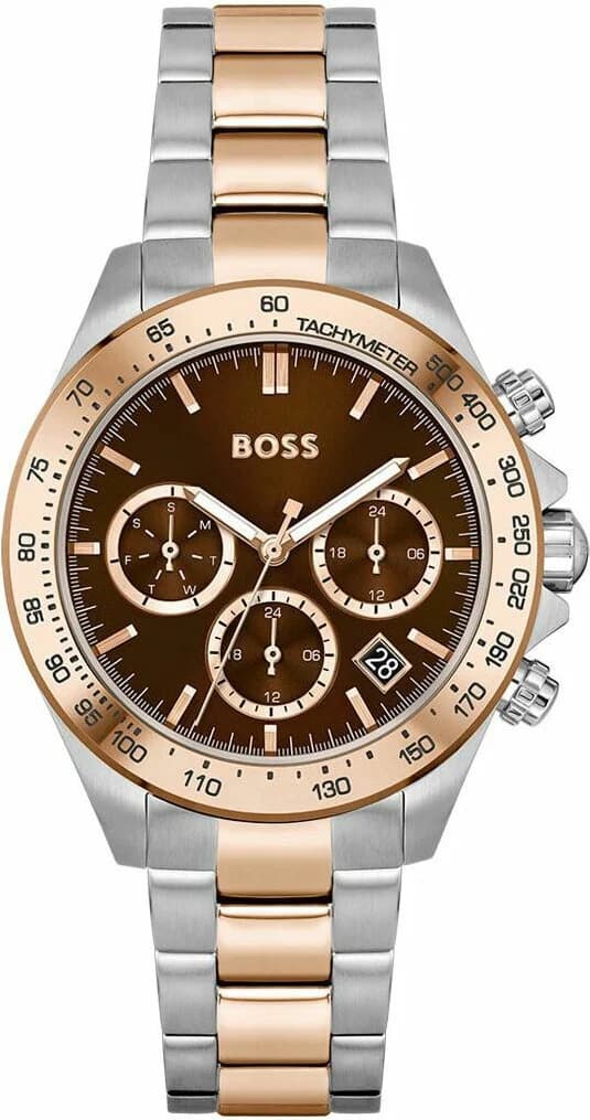 Montre Hugo Boss 1502617 au cadran marron soleillé avec index bicolores et aiguilles argentées, style classique