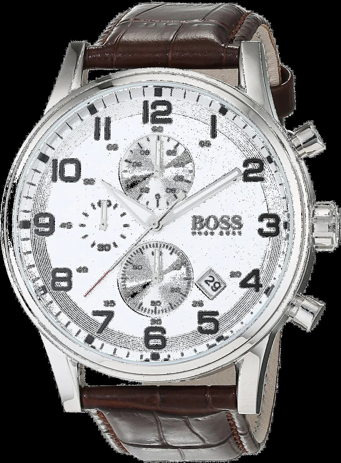 Montre Hugo Boss 1512447 avec cadran bleu soleil, aiguilles argentées et index appliqués, style classique élégant