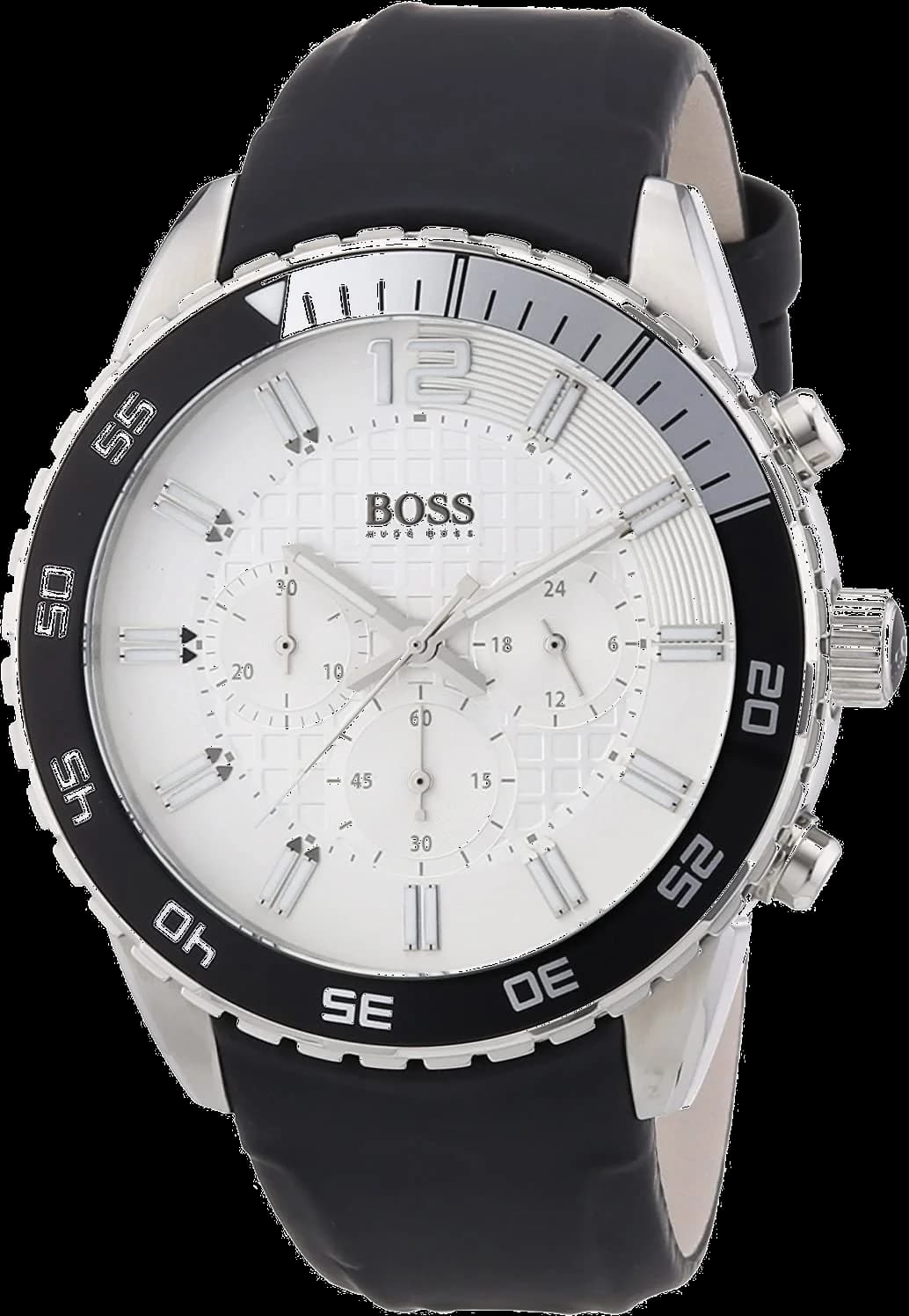 Cadran Hugo Boss 1512805 avec index appliqués et aiguilles luminescentes, date à 3h, design épuré