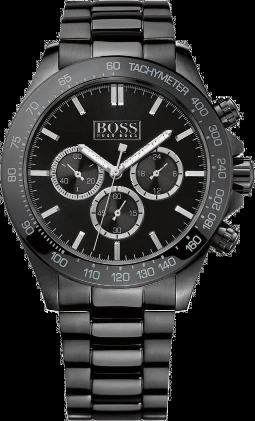 Montre Hugo Boss 1512961 Ikon en acier noir 44mm avec cadran noir et index argentés, design sport-élégant