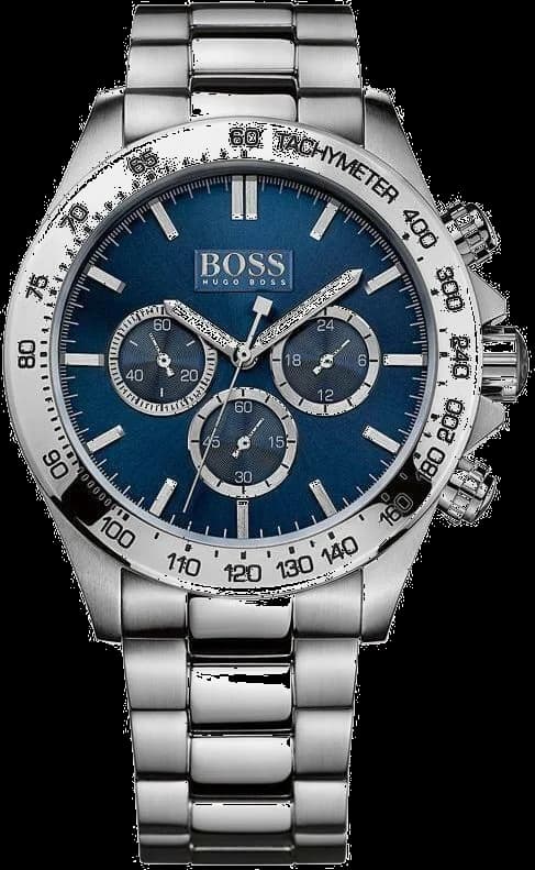Montre Hugo Boss 1512963 chronographe à cadran bleu soleil, aiguilles argentées et index appliqués