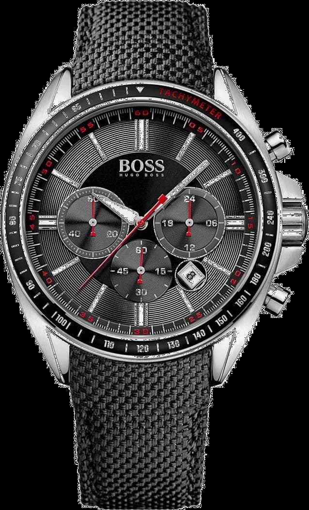 Montre Hugo Boss 1513087 chronographe acier cadran noir avec compteurs et date à 4h30, style sport-élégant