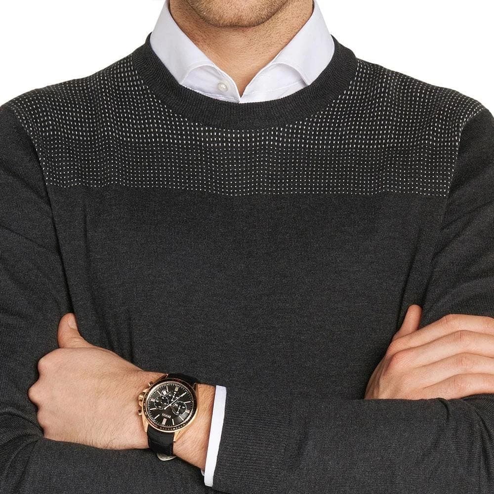 Bracelet Hugo Boss 1513092 en cuir noir mat avec coutures contrastées et boucle ardillon en acier
