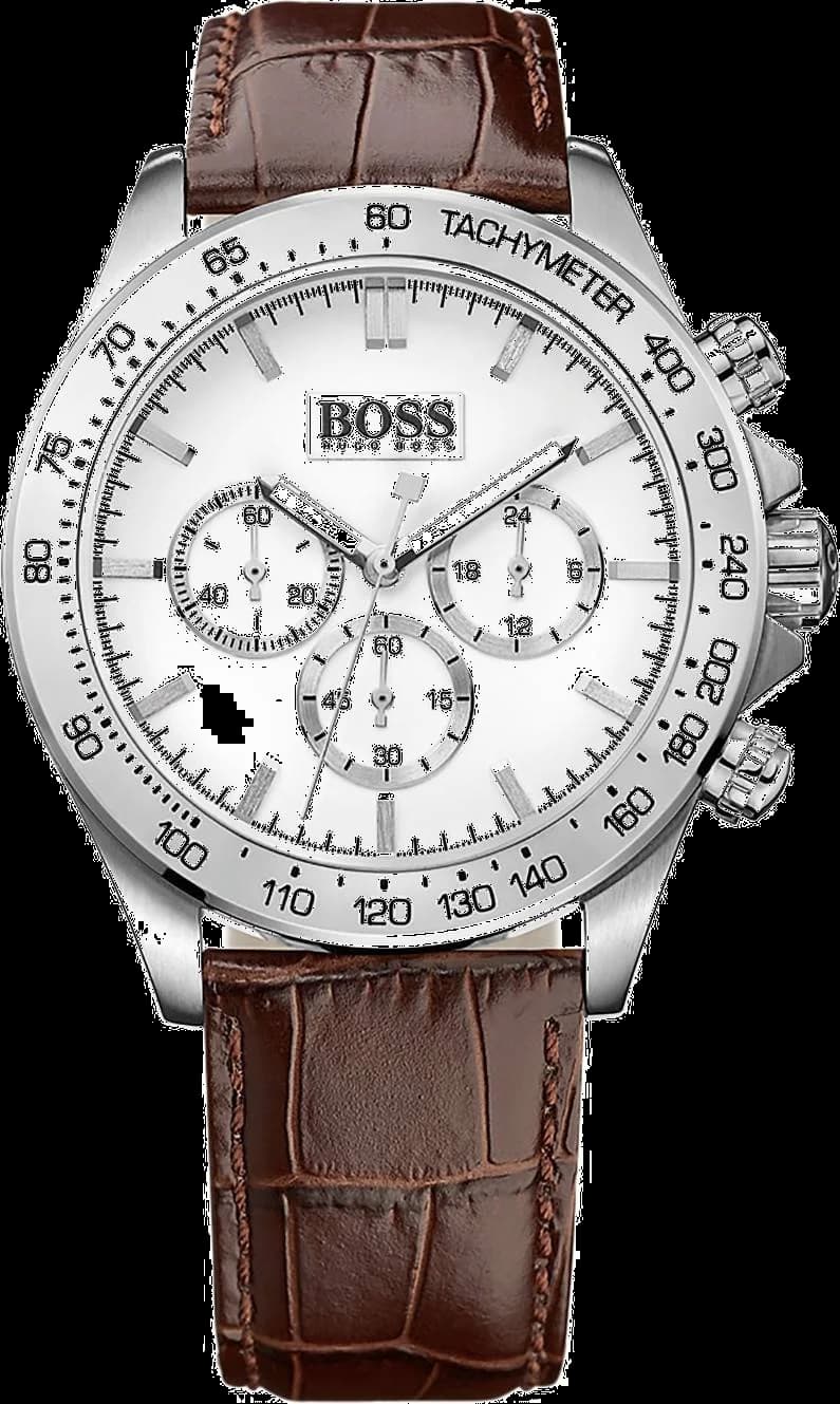 Montre Hugo Boss 1513175 avec cadran blanc et compteurs noirs sur bracelet cuir marron