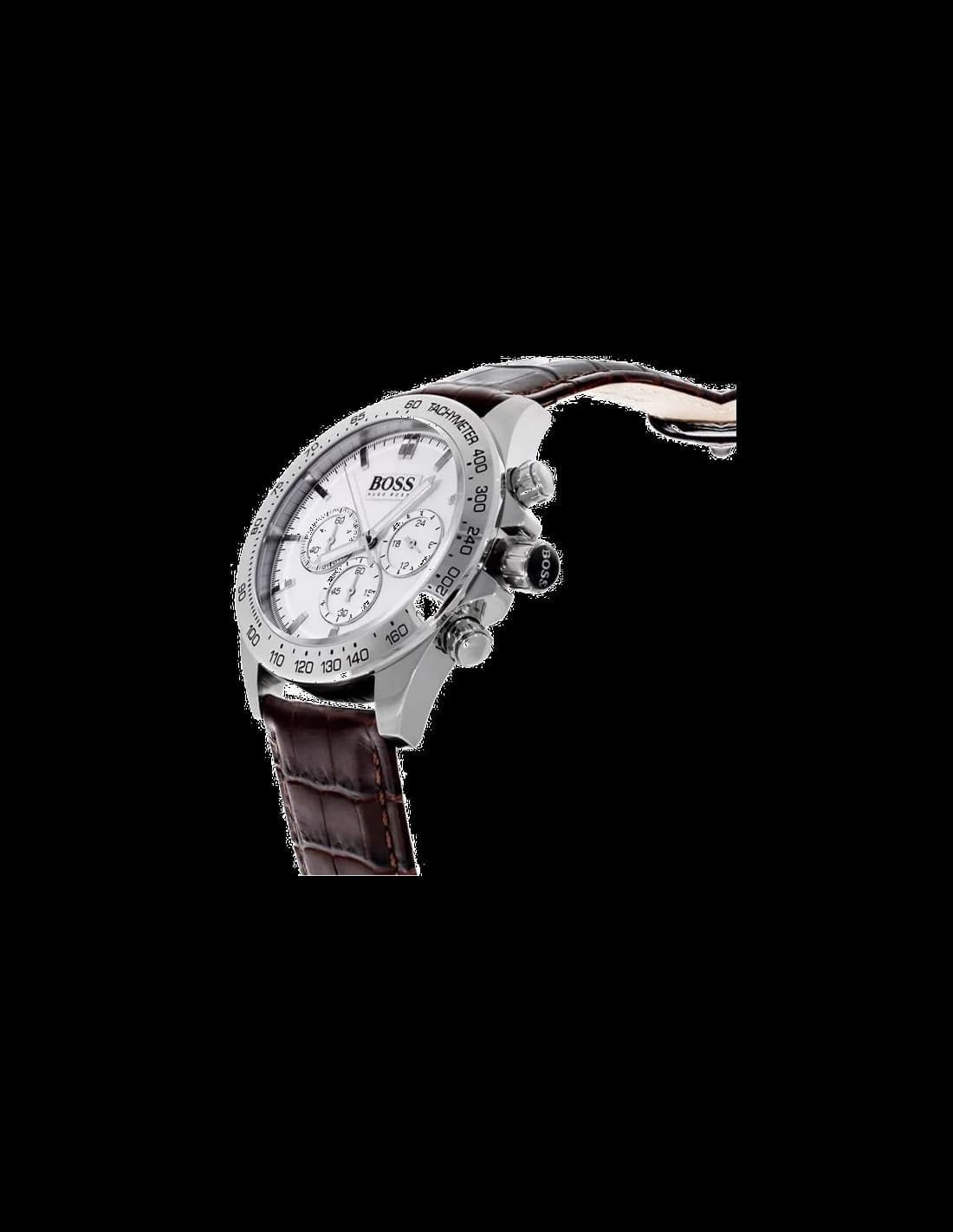 Bracelet Hugo Boss 1513175 en cuir marron cousu, boucle ardillon en acier inoxydable
